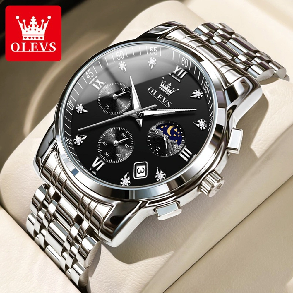 OLEVS Jam Tangan Pria Anti Air Original Stainless Steel Chrono Aktif Cowok Luminous Kalender Analog Men Watch Mode 2858