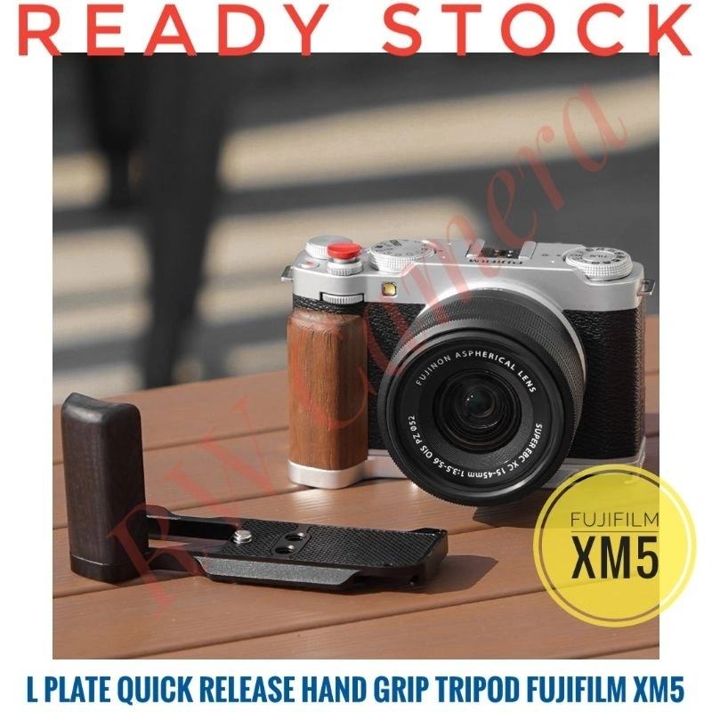 Fujifilm XM5 L Plate Wood Kayu Wooden Tripod Quick Release Lplate Vertical Bracket Hand Grip Thumb Grip Rest Up Shutter Button tombol Cage Camera Kamera Plat