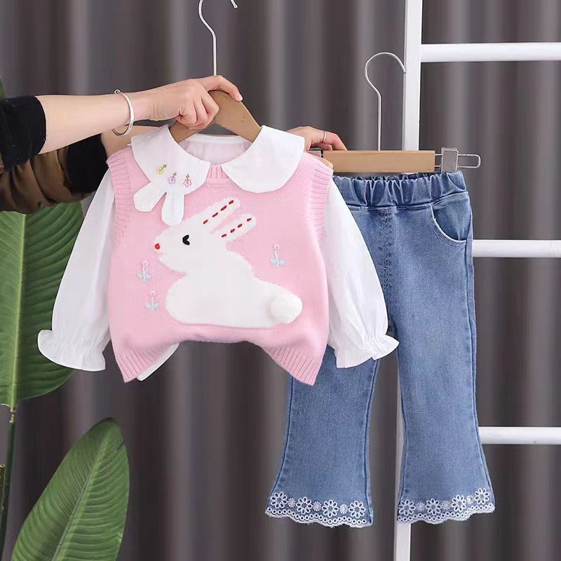 Pandabjua setelan anak perempuan 2ini1 impor motif Kelinci/setelan baju lengan panjang+jeans
