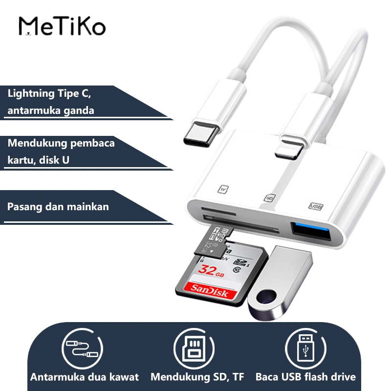 Metiko 3 In 1 Lightning / Type C Usb 3.0 Adapter SD/TF/ USB Card Reader for iPhone/Android