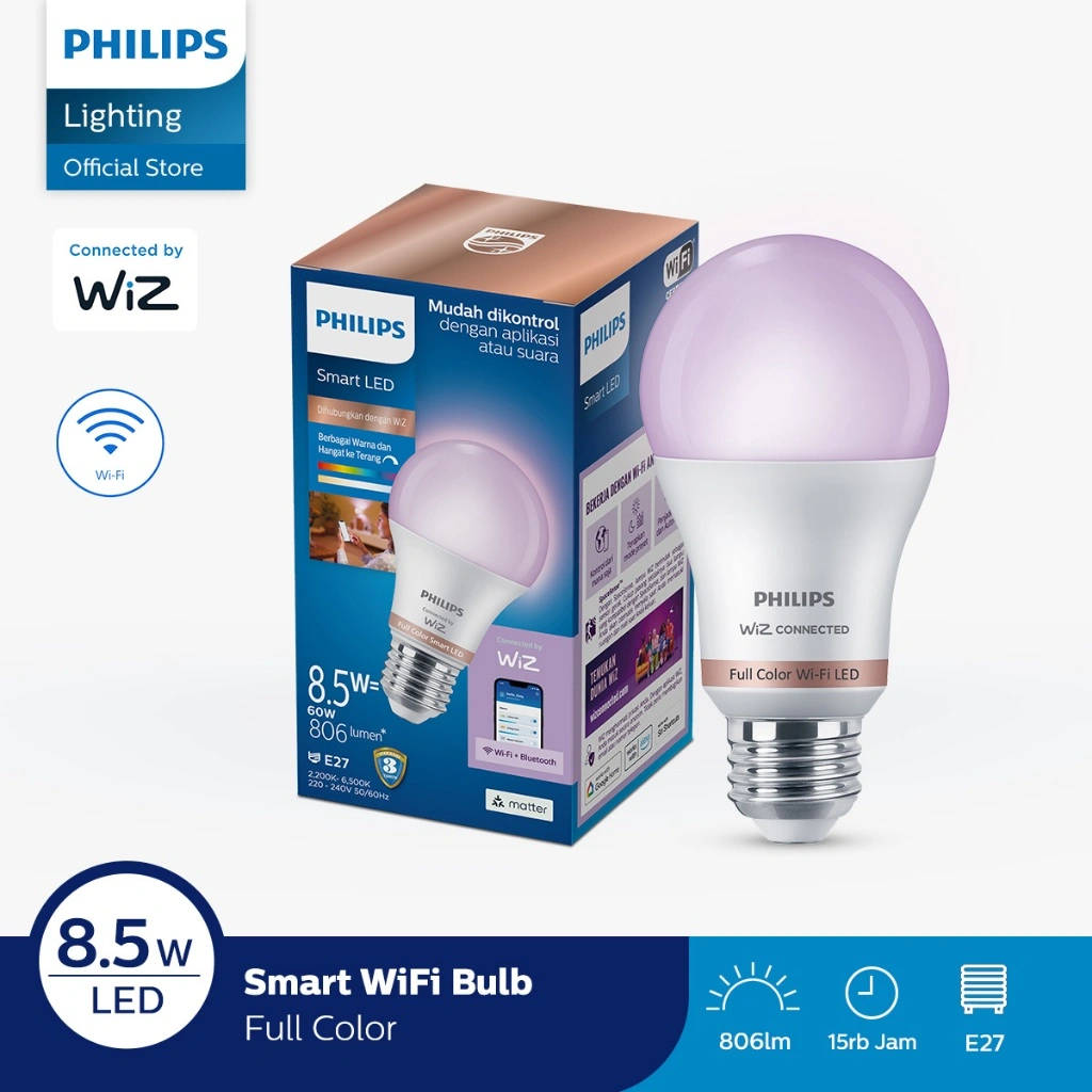Philips Lampu Smart WiFi LED 8,5W With Bluetooth - Color and TW (Warna)