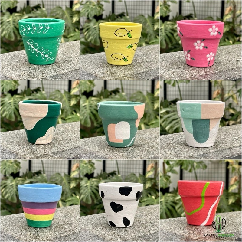 Pot Gerabah  Tanah Liat Lukis 6cm