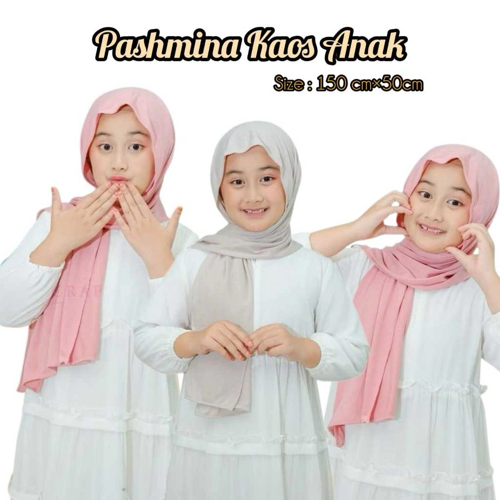 HIJAB PASHMINA KAOS RAYON ANAK ANAK UMUR 4 - 12 th size P 150 cm x L 50 cm