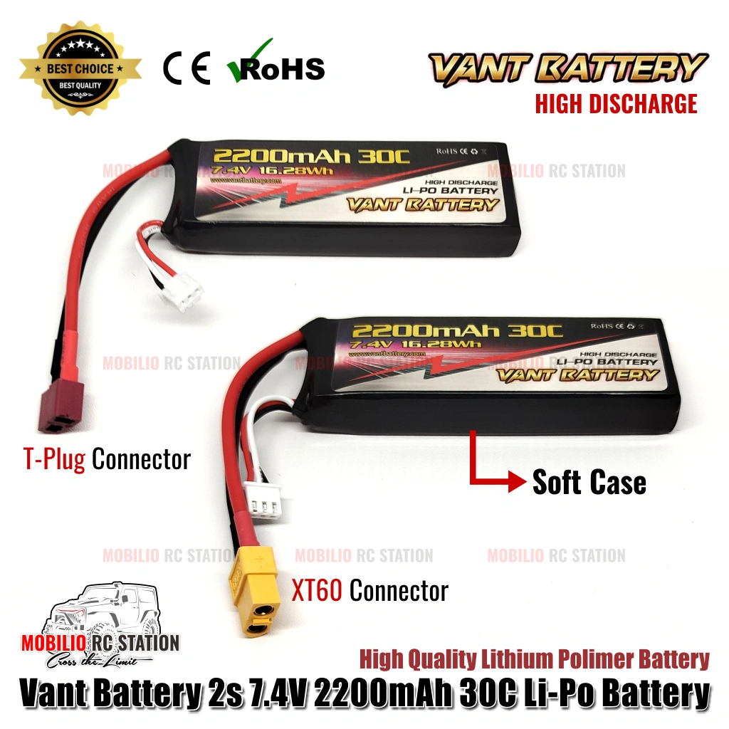 Vant Battery 7.4V 2S 2200 mAh Lithium Polymer LiPo Baterai Soft Case