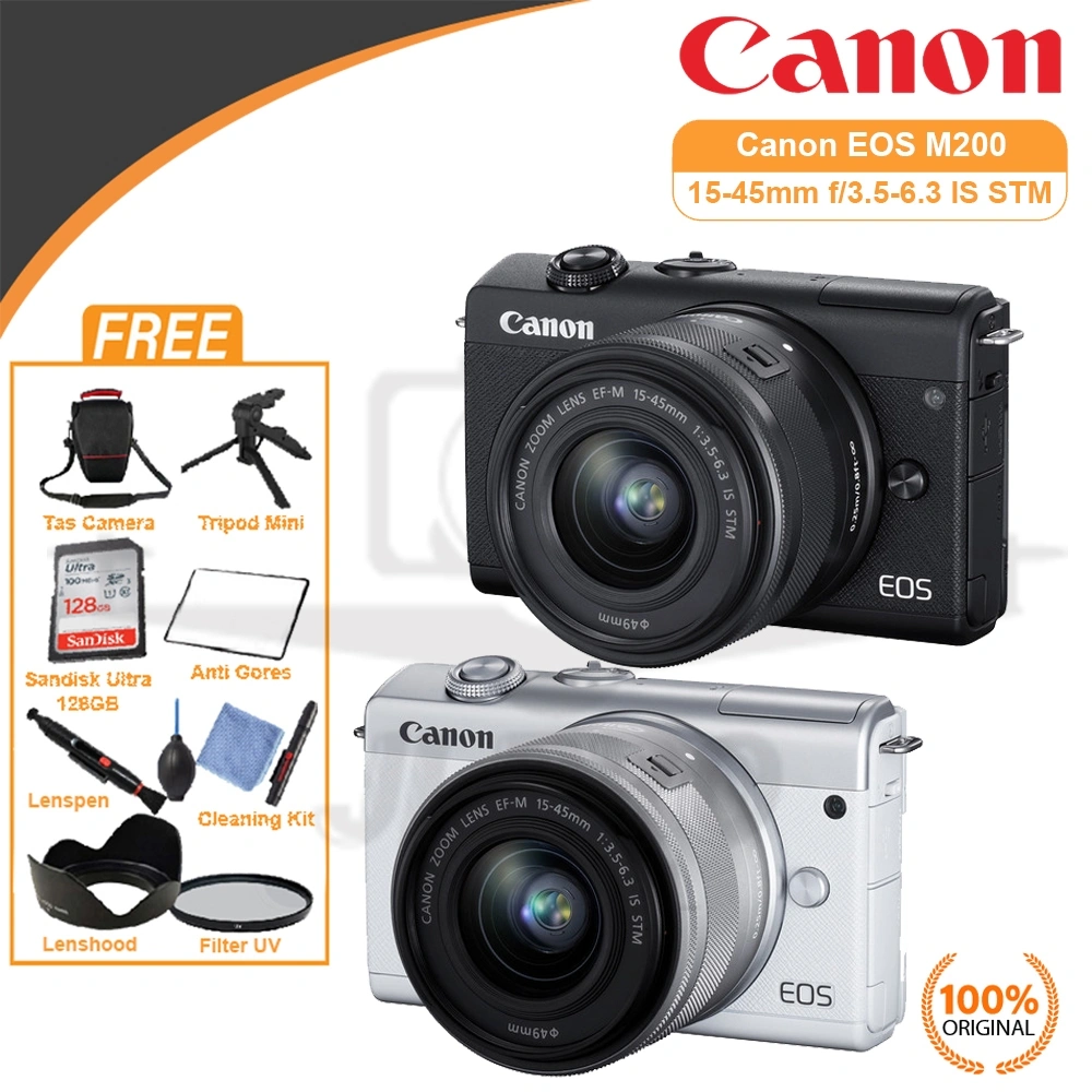 CANON EOS M200 KIT 15-45MM IS STM 4K WIFI ORIGINAL & PAKET BONUS - KAMERA MIRRORLESS