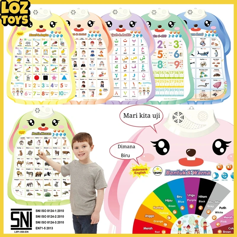 LOZTOYS Dinding Poster Suara Bahasa Indonesia Inggris Poster Bunyi Edukasi Anak Belajar Poster