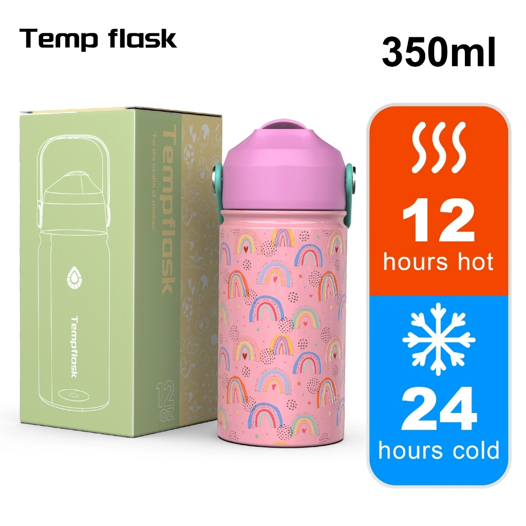 Tempflask Botol Minum Tumbler Anak 350ml Stainless Steel BPA FREE SUS 304 Dengan Sedotan Silicon Tebal, Penggunaan Nyaman untuk Anak Bermain dan Sekolah
