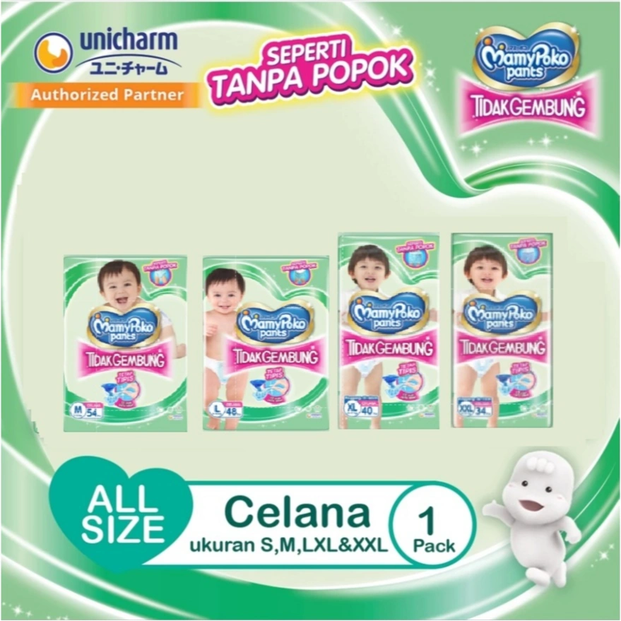 MamyPoko Pants X-Tra Kering Slim Tidak Gembung - Popok Celana - All Size (S-XXL) 1 Pack