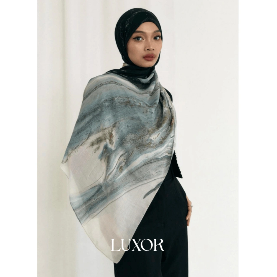 [Ready] LUXOR Ombre Marble DHAHAB | Printed Viscose Pashmina | Watercolor Scarf | Printed Modal Scarves