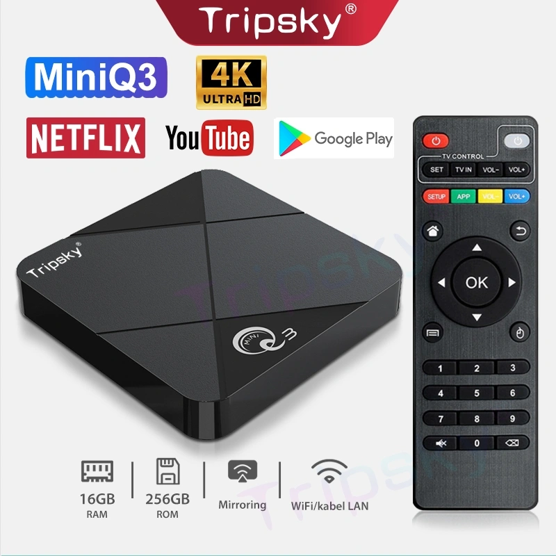 Tripsky MiniQ3 Android Tv Box 16gb Ram 256gb Rom Tv Box Android 14 2.4G Wifi Smart Tv Box Unlock Tv Box