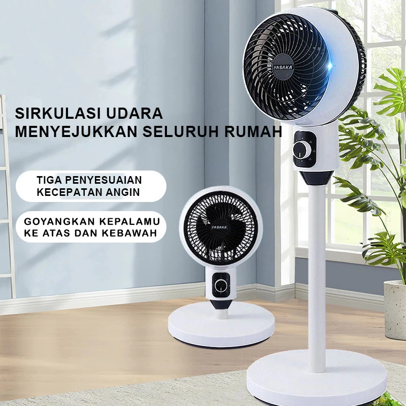 YASAKA【DUAL FAN】Kipas Angin + Kipas Lantai - Auto Swing 90° & Manual Vertikal 3 Level Hemat Listrik