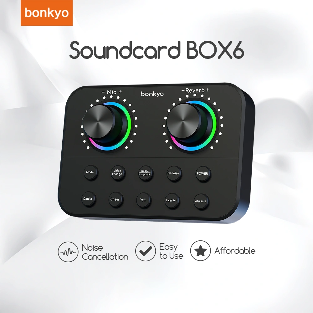 Bonkyo Soundcard BOX6 Live Streaming Mic Bluetooth - Efek Suara, Anti Kebisingan, Portabel untuk HP/PC