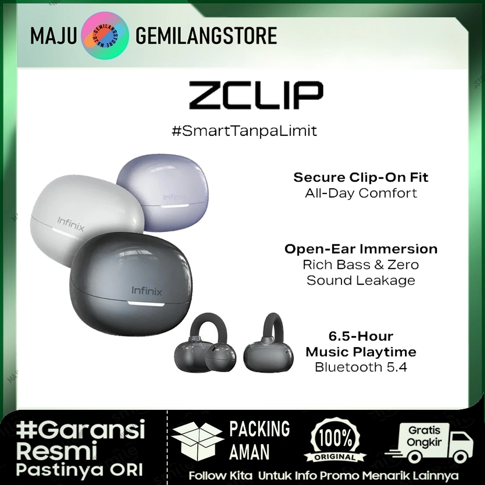 TWS INFINIX TWS Z CLIP XE04 - True Wireless Stereo Buds - 23 Hour Music Play Time - 300 mAh - Open Ear Immersion - IP54