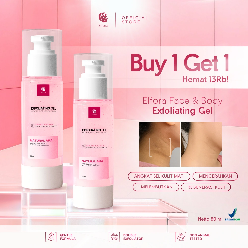Buy 1 Get 1 ELFORA Exfoliating Gel Mencerahkan lipatan & Kulit Kusam , Bantu regenerasi kulit tanpa iritasi | Pineapple Extract, Aloevera Extract & Watermelon Extract 80 ml