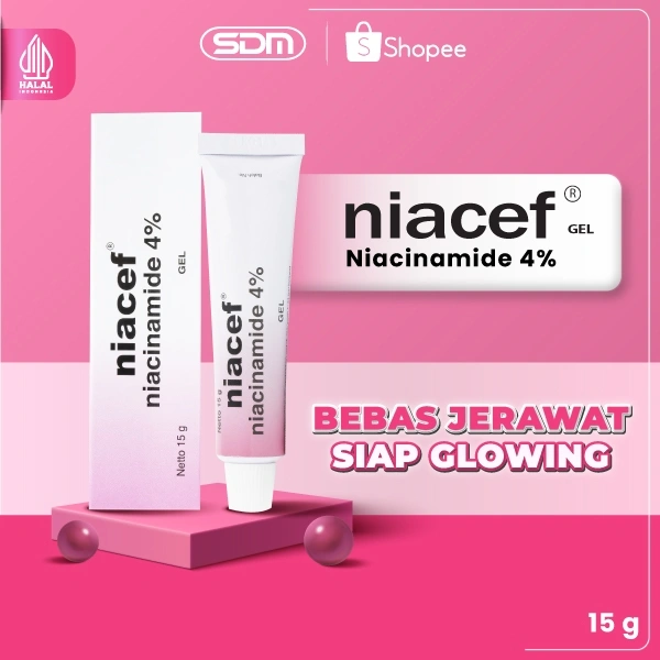Niacef 4% Gel 15 gr Produk perawatan kulit wajah berjerawat dengan kandungan 4% Niacinamide l Merawat Kulit Berjerawat & Menyamarkan Noda Hitam