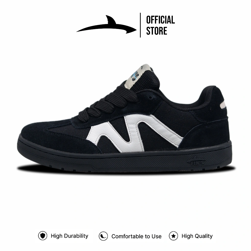 FINS SK8 Series Monster Black White - Sepatu Sekolah Hitam Sneakers Pria Wanita Unisex Casual Original