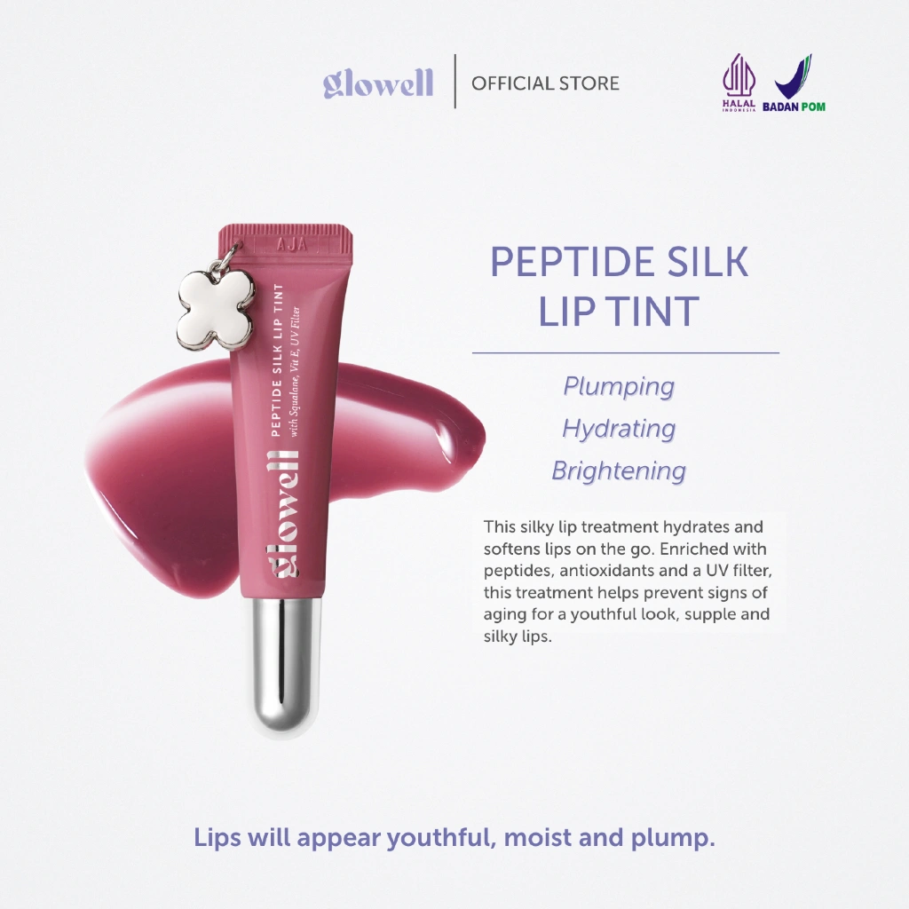 GLOWELL Peptide Silk Lip Tint | Plumping Hydrating Brightening Lip Treatment