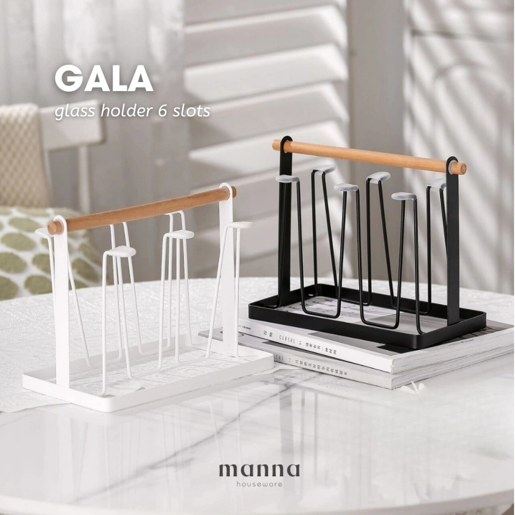 MANNA Gala - Rak Gelas Besi Organizer Gelas Holder Cangkir Tempat Gelas Gantungan Gelas 6 Slot Cup Holder