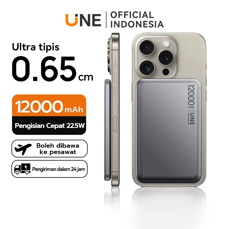 [Ultra tipis 0,65cm] UNE 12000mah Powerbank Wireless Magnetic Qi2 PD20W Mini Fast Charging 2-in-1 Power Bank with Type C Cable