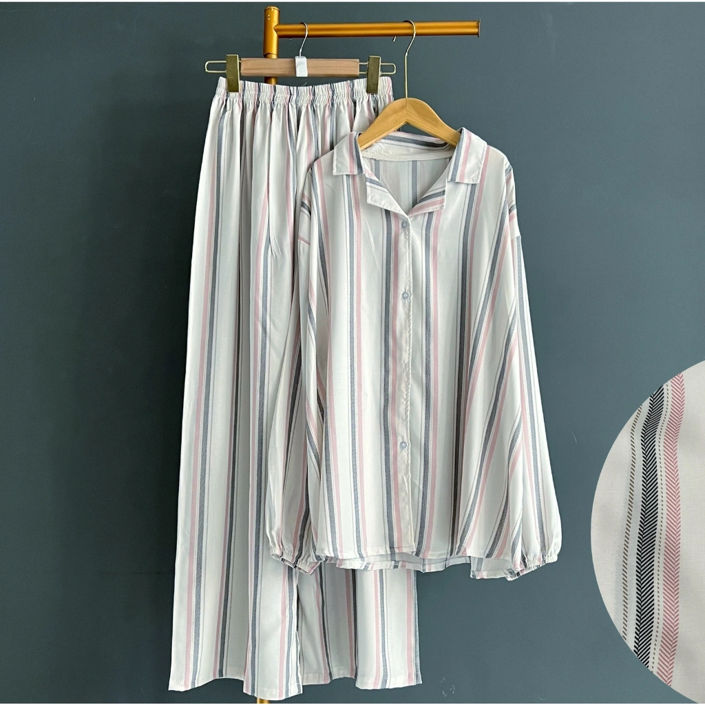 Setelan Kemeja Celana Kallyoutfit Adem Lengan Panjang Rayon Baju Celana Satu Set
