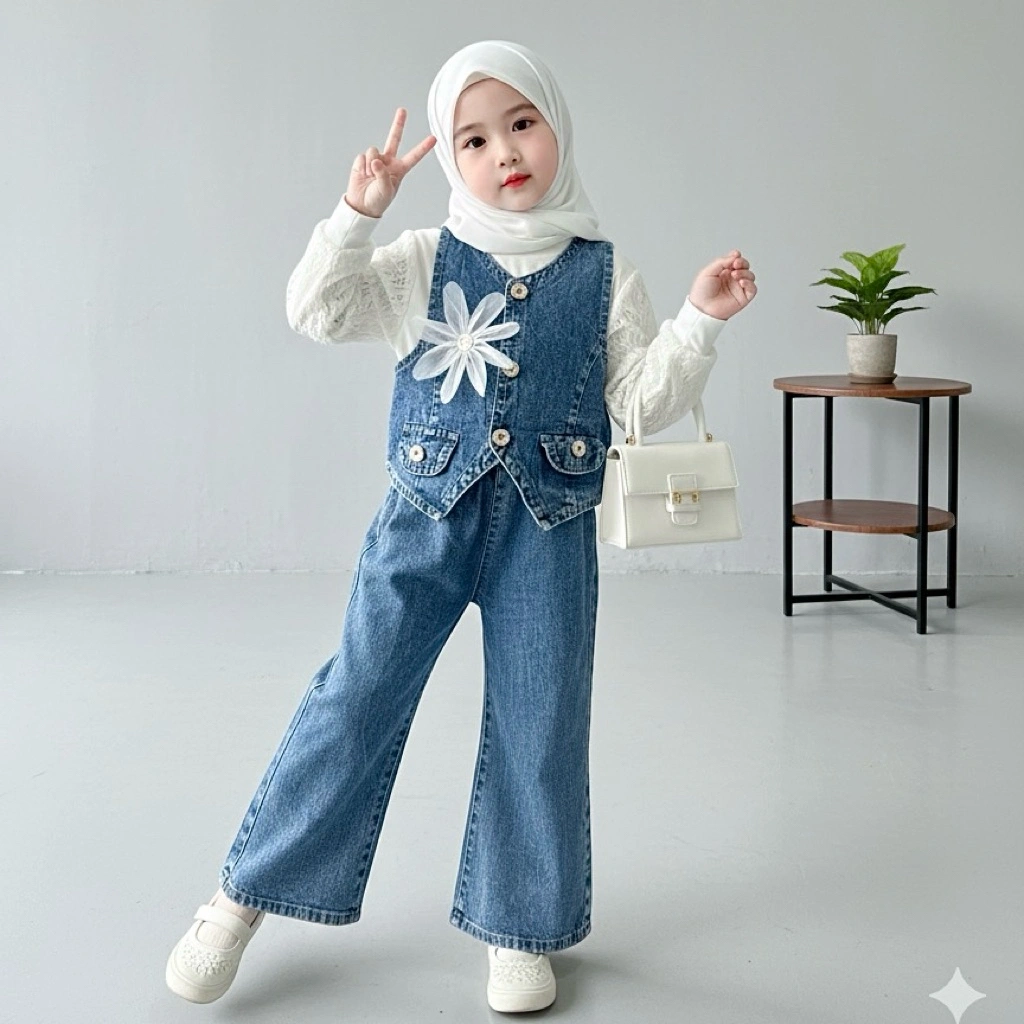 stelan anak 3 in 1 / one set premium anak perempuan Tanpa hijab. usia 3-12 Thn