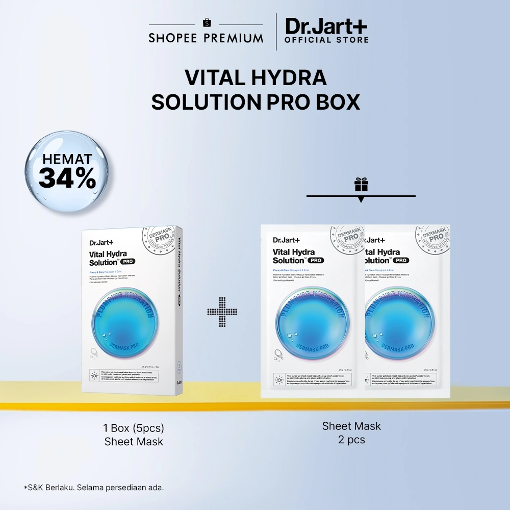 Dr Jart Dermask Vital Hydra Solution Pro Box Isi 5 | Hydrating Sheet Mask | Face Mask | Masker Wajah untuk Menghidrasi Kulit Sensitif