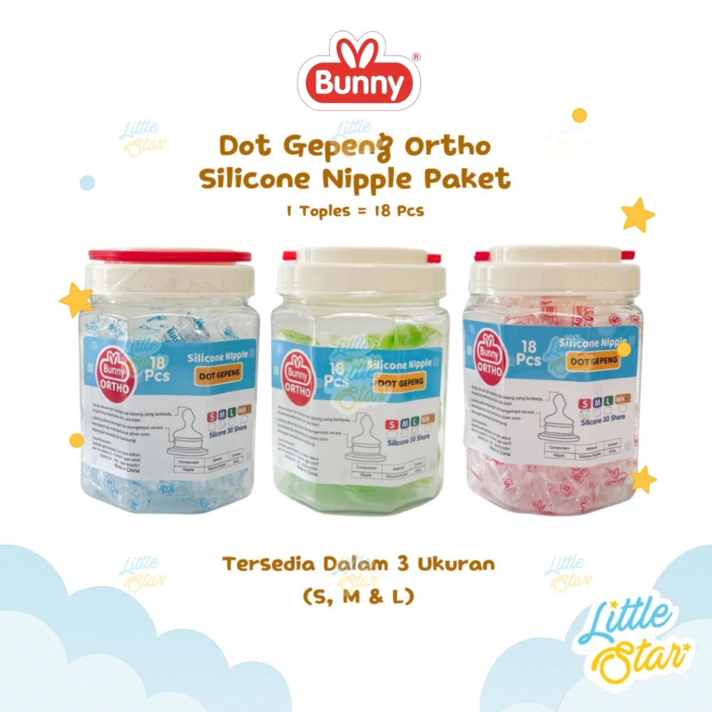 Lusty Bunny Dot Gepeng Silicone Nipple Karet Orthodontic Paket Isi 18