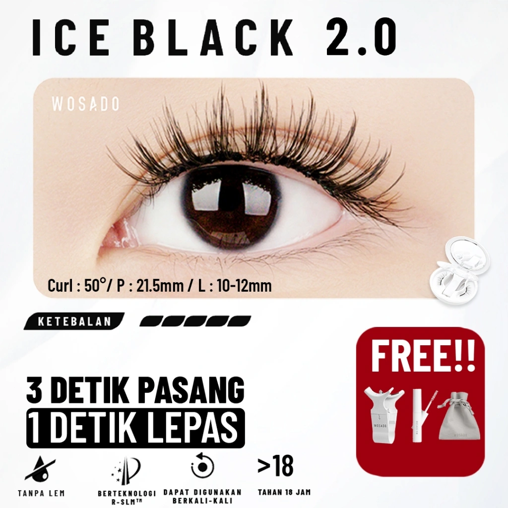 WOSADO Magnetic Lashes ICE BLACK Bulu Mata Palsu Magnetik Natural Bulumata Lebat Cetar