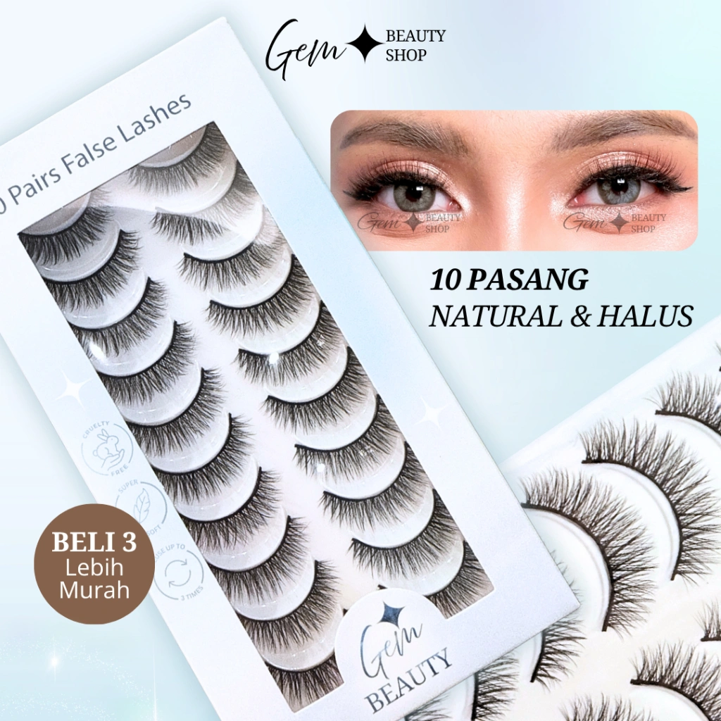 GEM BEAUTY Bulu Mata Palsu 10 Pasang Premium | Fake Eyelashes Bulumata Palsu 3D Halus Natural Y4 (G4)