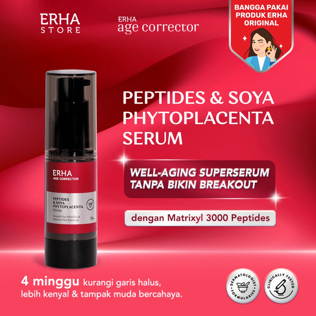 ERHA Age Corrector Serum Peptides & Soya Phytoplacenta for Well-Aging | Mengurangi Garis Halus Kerutan | Melembabkan | Boost Kolagen | Mencerahkan Flek Hitam | Glowing Plumpy | Anti Aging | Kenyal Kencang Cerah