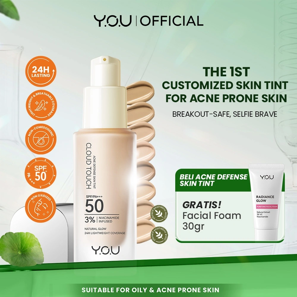 YOU Cloud Touch 3% Niacinamide Acne Defense Skin Tint For Oily Acne Prone Skin Perfect Coverage Liquid Foundation Serum Tint 24h Matte Oil Control SPF 50 No Oxidiant