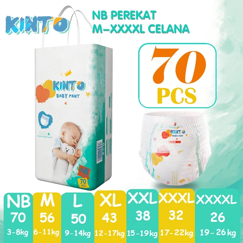 Kinto Penjualan pabrik Bayi Celana Popok Sekali Perekat Newborn NB/S70/M56/L50/XL43/XXL38/XXXL32/XXXXL26 Kualitas tinggi besar Kapasitas Tipis Lembut Anti Bocor 20 detik untuk penyerapan cepat Bahan Ramah Kulit Sirkulasi Udara Baik COD