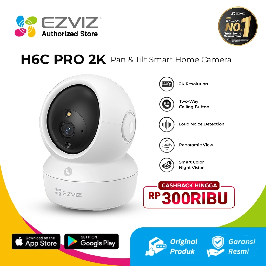 EZVIZ H6C PRO 3MP Smart Home Pan Tilt IP Camera CCTV Wifi Jarak Jauh Lewat Hp Pengganti C6N