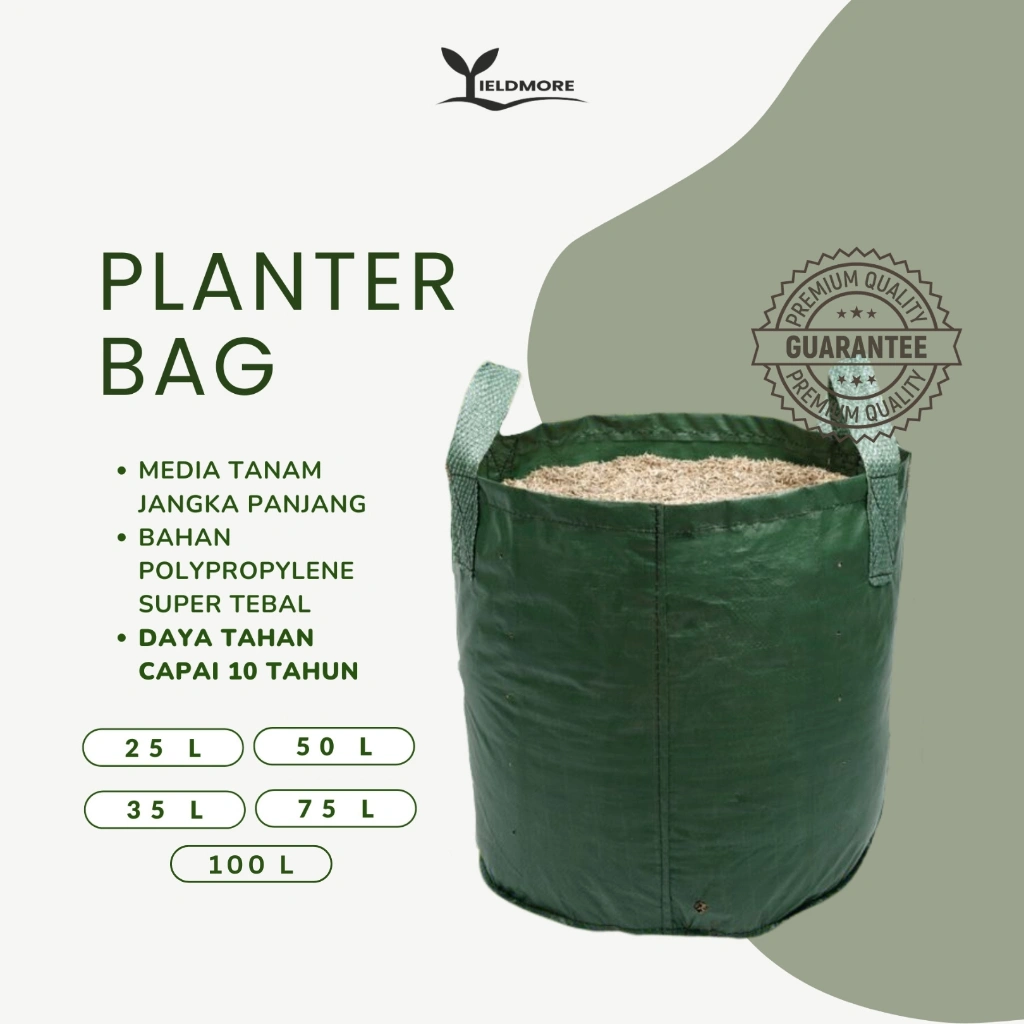 YIELDMORE - Planter Bag Hijau / Planter Bag Tanaman Tebal Tahan Lama untuk Jangka Panjang