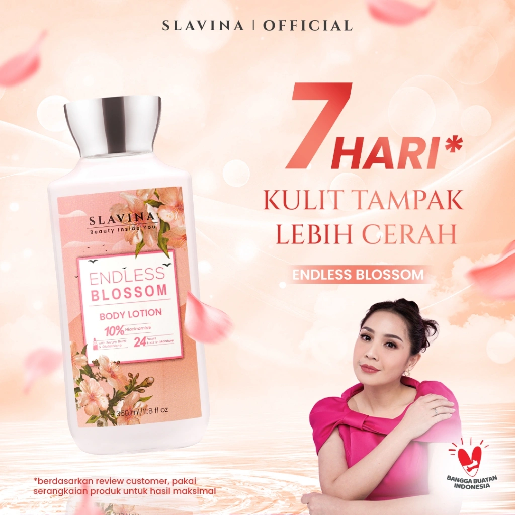 SLAVINA Body Lotion Endless Blossom by Nagita Slavina 350ML – Handbody Whitening & Body Serum Pemutih Badan, Tone Up Moisturizer Wangi Parfum Bunga Elegan Niacinamide Glutathione Melembapkan Kulit Cerah Lembut