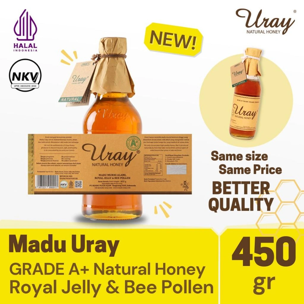Madu Uray Natural Honey 450gr Grade A+ with Royal Jelly & Bee Pollen