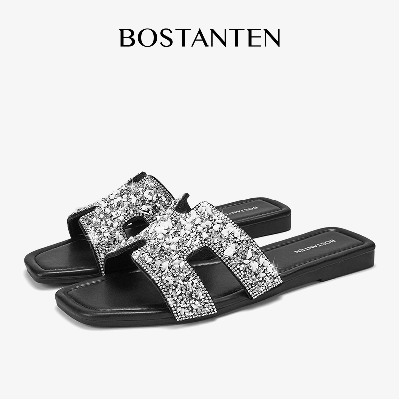 [New Arrival]BOSTANTEN Sandal Santai Berkilau Perak Sepatu kasual gaya baru yang nyaman dan serbaguna