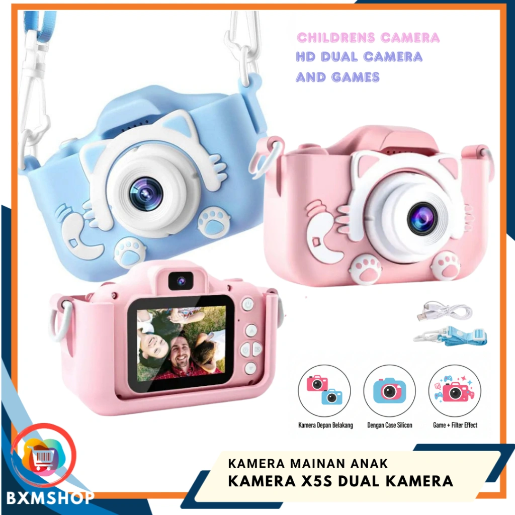 Kamera Anak X5S Digital – Mainan Edukasi Kids Camera Dual Lens Casing Silikon Efek Seru & Edukatif