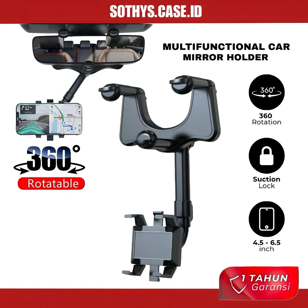 Holder Mobil Handphone Fleksible Jepit Kaca Spion 360 Derajat Car Holder Multifungsi Bracket