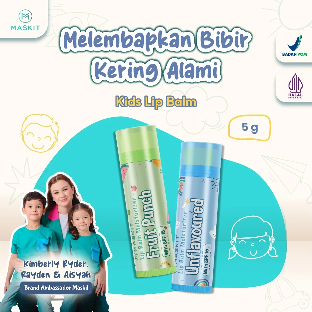 Lip Balm Baby & Kids Friendly UV Protection SPF 15 | Natural Lip Moisturizer | Pelembab Bibir Anak & Bayi | Lipbalm Warna Berbagai Rasa