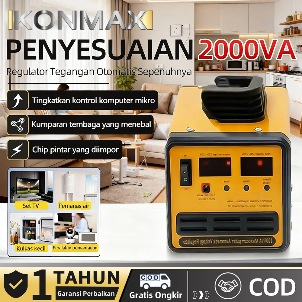 KONMAX Stabilizer Regulator Tegangan 220v, Regulator Tegangan Sepenuhnya Otomatis (2000va), Regulator Tegangan Rumah Tangga Tenaga Tinggi Dan Baterai Luar Portabel Regulator Tegangan, Pasokan Tenaga Ac Tunggal