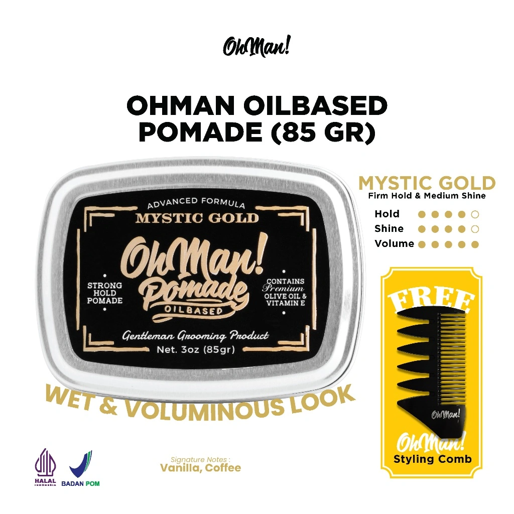 Oh Man! Pomade Mystic Gold 85gr Wax Based Strong Hold | Pomade Rambut Rapi Tahan Lama & Mudah Diatur