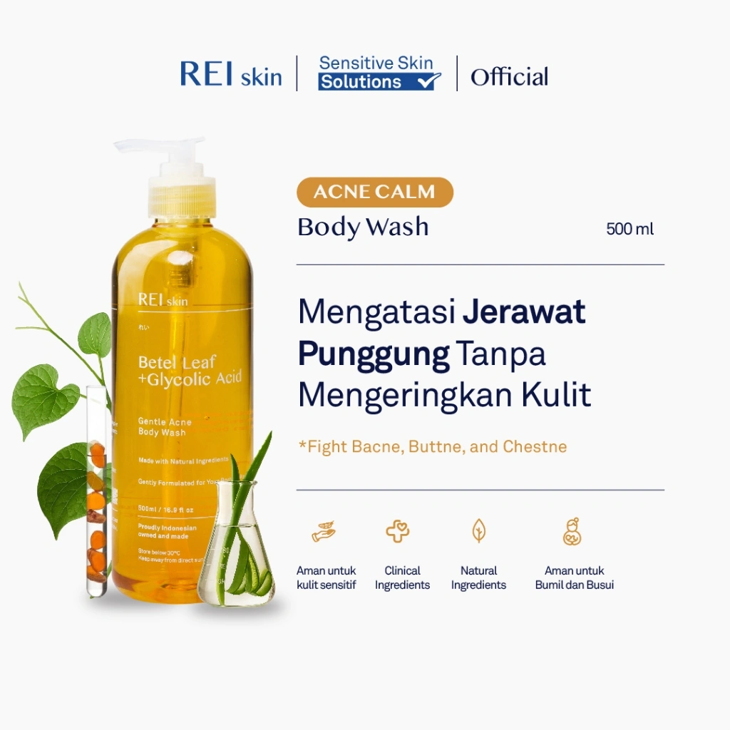 500 ml REI Skin Betel Leaf + Glycolic Acid Gentle Acne Body Wash | No SLS/SLES No Alcohol | Sabun Mandi Cair Mengurangi Jerawat Punggung Jerawat Badan
