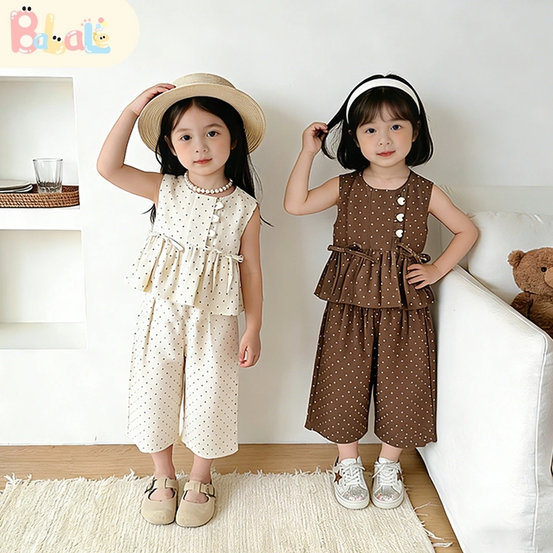 Balale Korean Style Setelan Anak Permpuan Katun Polkadot Nyaman | Baju Bayi Girl Setelan Atasan YSD98765