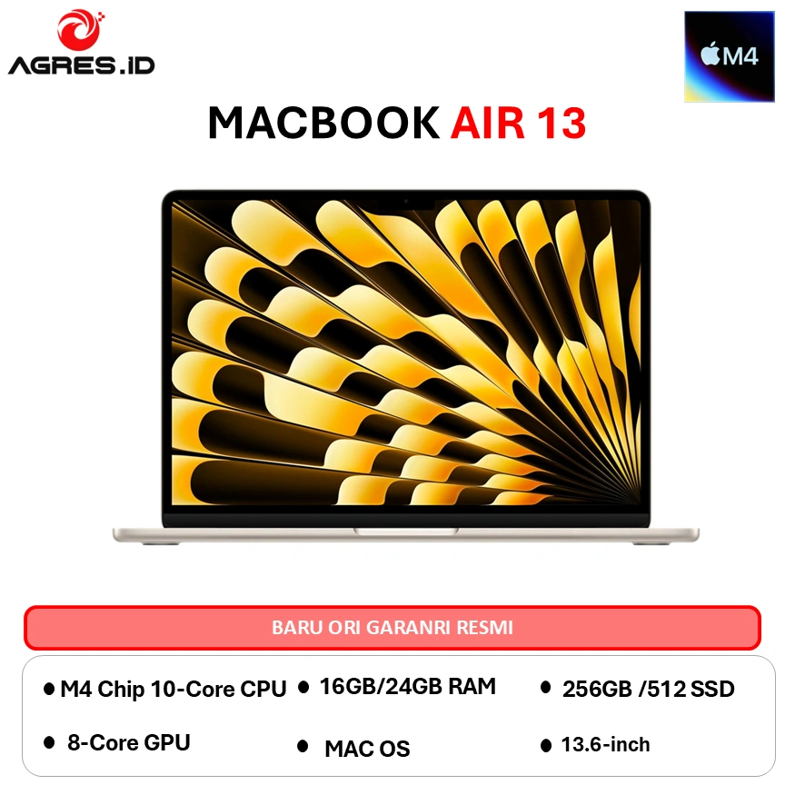 IBOX APPLE MACBOOK AIR 13 M4 10C CPU 16GB 256GB 8C GPU STARLIGHT -MW0Y3ID