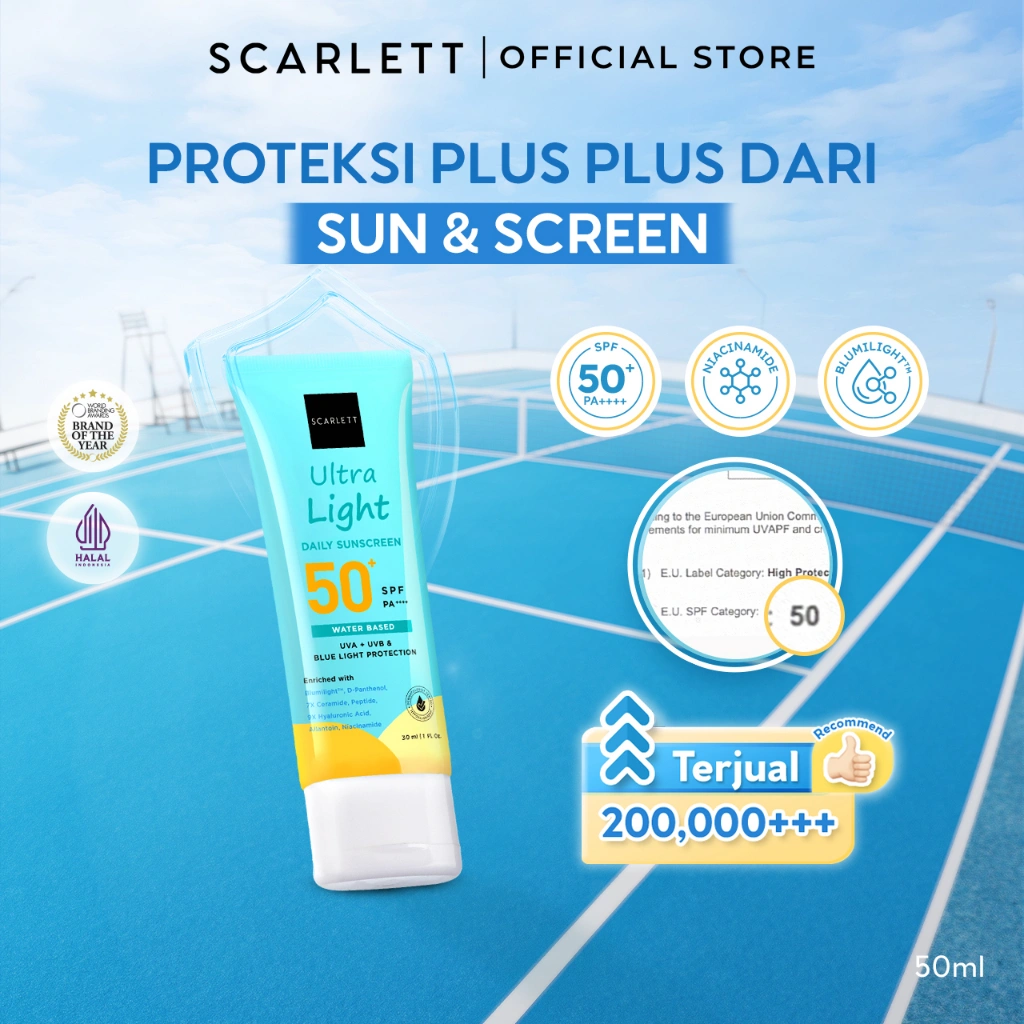 [Oily Skin Friendly] Ultra Light Daily Sunscreen SPF 50+ PA++++ [Water Based] Meresap 20an Detik (Super Ringan) dengan 7X Ceramide 9X Hyaluronic Acid & No Whitecast [Lolos Uji Invivo Invitro]