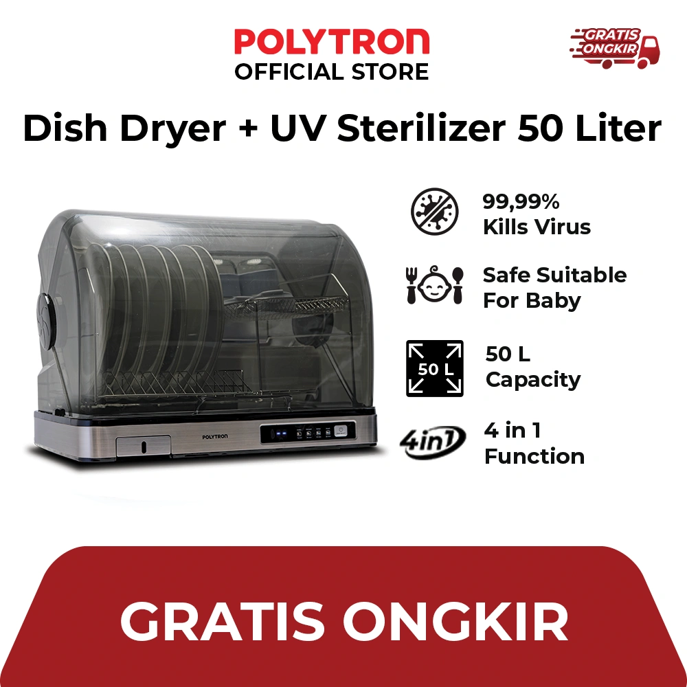 POLYTRON Kitchenmate Dish Dryer UV Sterilizer Botol Bayi Rak Pengering Piring 50 Liter - PDD 501UV