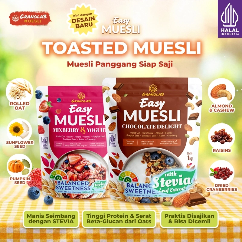 Easy Muesli Mix Berry Yogurt Bits dan Chocolate Delight | Muesli Panggang Siap Makan - Granolab Muesli