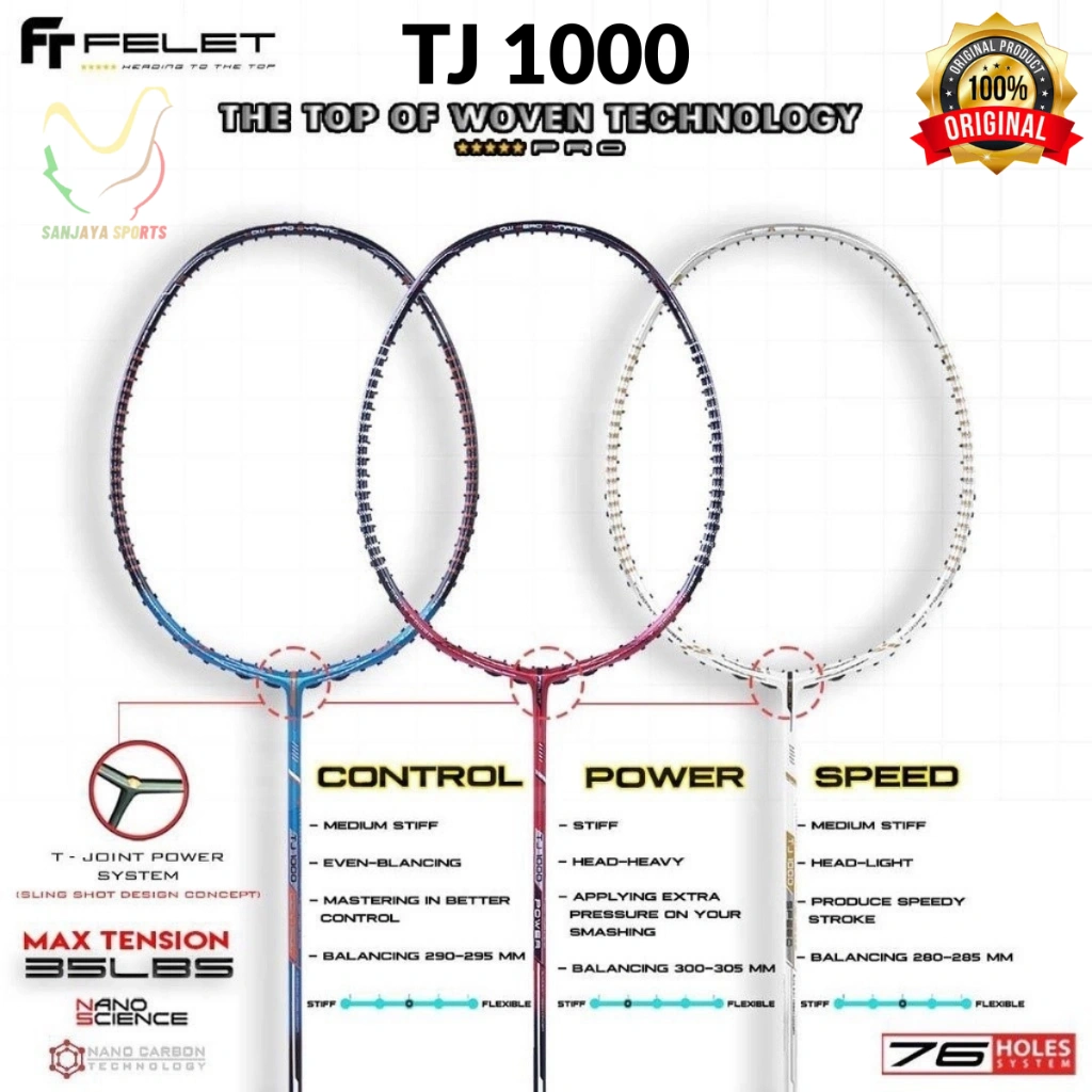 RAKET BADMINTON BULUTANGKIS RAKET FELET TJ 1000 POWER SPEED CONTROL TJ1000 ORIGINAL