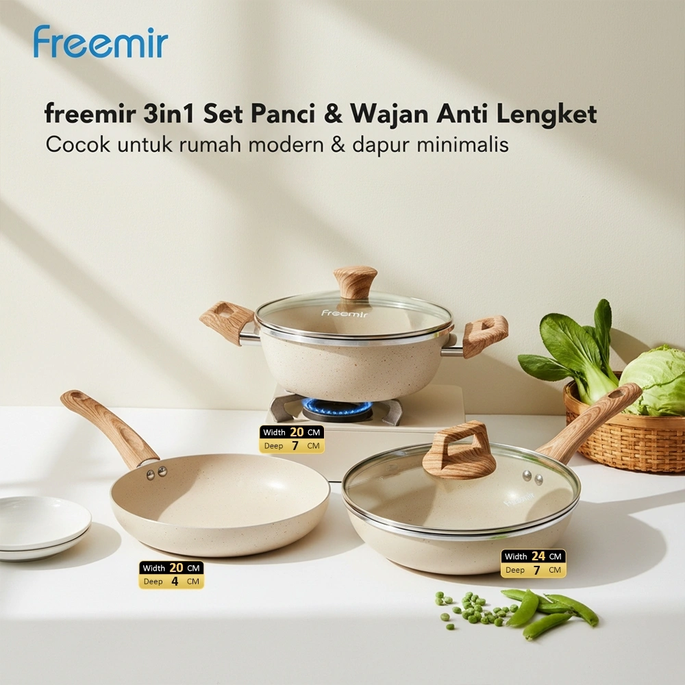 Special freemir 3in1 Wajan Panci Frypan Granite 20/20/24 Cm Warna Beige Anti Lengket Serbaguna wajan anti lengket